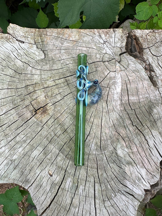 Octopus Glass Boba Straw in Emerald Green & Silver Amethyst