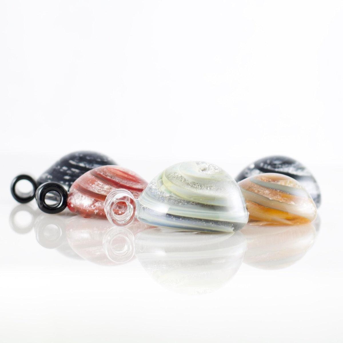 Colorful glass marbles on a white background
